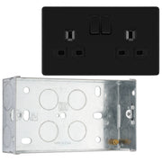 BG Screwless Matt Black 13A Double Socket FFB22B with 35mm Steel Back Box by British General