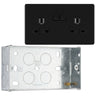 BG Screwless Matt Black 13A Double Socket FFB22B with 35mm Steel Back Box by British General