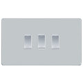 BG Polished Chrome Screwless 3 Gang Switch 2x Intermediate 1x 2 Way Custom Grid