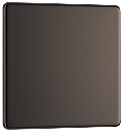 FBN94 Front - This screwless black nickel single blank plate from British General is ideal for covering unused electrical connections and has a slim clip-on/off front plate for a luxurious finish