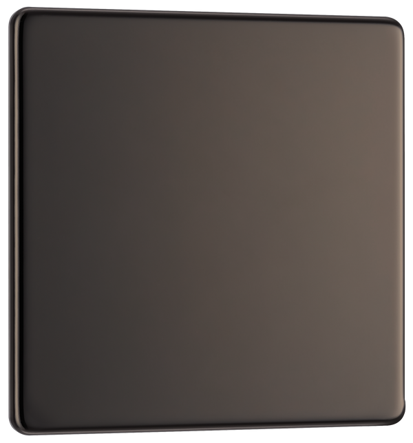 FBN94 Front - This screwless black nickel single blank plate from British General is ideal for covering unused electrical connections and has a slim clip-on/off front plate for a luxurious finish