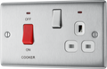 BG NBS70W Nexus Metal Brushed Steel 45A 2 Pole Cooker Switch 13A Neon Switched Socket - White Insert