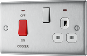 BG NBS70W Nexus Metal Brushed Steel 45A 2 Pole Cooker Switch 13A Neon Switched Socket - White Insert by British General (BG-NBS70W-Shopify-SA_1)