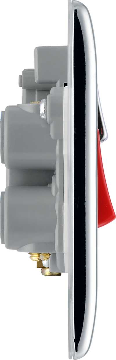 BG NPC70W Nexus Metal Polished Chrome 45A 2 Pole Cooker Switch 13A Neon Switched Socket - White Insert