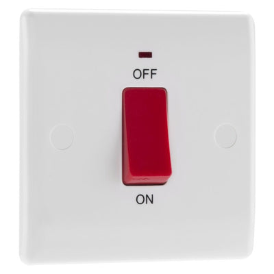 BG Nexus 1 Gang 45A 2 Pole Neon Cooker Switch White & 32mm Pattress Back Box
