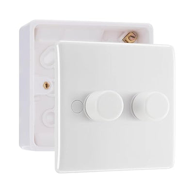 BG Nexus 2 Gang 200W 2 Way Trailing Edge Dimmer Switch & 32mm Pattress Back Box by British General (BG-882+891)