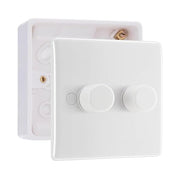 BG Nexus 2 Gang 200W 2 Way Trailing Edge Dimmer Switch & 32mm Pattress Back Box by British General (BG-882+891)
