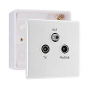 BG Electrical 3 Gang Triplex TV FM and SAT Socket White & 32mm Pattress Back Box by British General (BG-867+891)