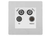 BG Evolve Brushed Steel TV/FM/2x SAT Quadplex Socket – White Insert by British General (BG-PCDBSTVFMSAT2W)