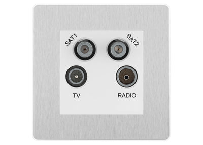 BG Evolve Brushed Steel TV/FM/2x SAT Quadplex Socket – White Insert by British General (BG-PCDBSTVFMSAT2W)