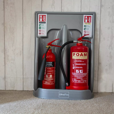 Extinguishers & Equipment: Double Universal Economy Fire Extinguisher Stand - UltraFire Grey by UltraFire (SAFELINCS-UFUNI2G)
