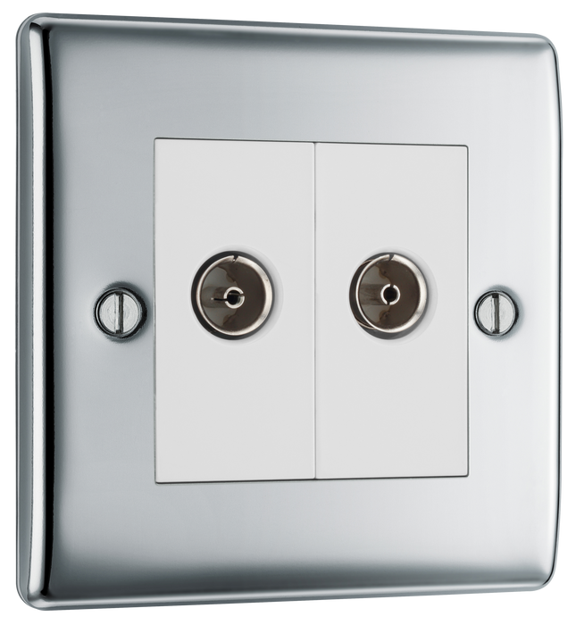 NPC61 Front - This coaxial socket from British General has 2 connection points for TV or FM aerial connections.