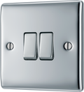BG NPC42 Nexus Metal Polished Chrome 2 Gang 10A 10AX 2 Way Plate Switch