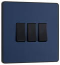 BG PCDDB43B Matt Blue Evolve 3 Gang 20A 16AX 2 Way Light Switch - Black Insert