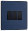 BG PCDDB43B Matt Blue Evolve 3 Gang 20A 16AX 2 Way Light Switch - Black Insert by British General (BG-PCDDB43B-Shopify-SA_1)