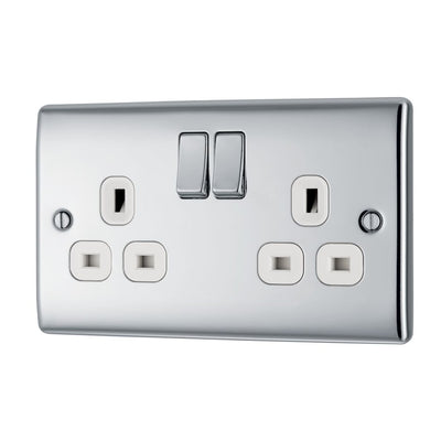 BG Nexus Metal Polished Chrome 13A Double Socket NPC22W with 25mm Steel Back Box