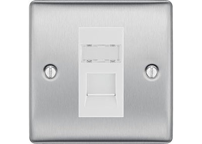 BG Nexus Metal Brushed 1 Gang RJ45 Data Socket NBSRJ451 White Insert by British General (BG-NBSRJ451W)