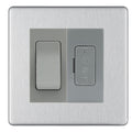 BG Screwless Brushed Steel 2 Way Light Switch & 13A Fused Spur Plate | Grey Insert