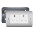 Brushed Steel 2 Gang 13A Unswitched Socket & Surface Pattress Back Box