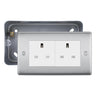 Brushed Steel 2 Gang 13A Unswitched Socket & Surface Pattress Back Box by British General (BG-NBS24W+MC502)