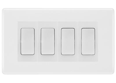 BG White Moulded 4 Gang Intermediate Light Switch Custom Grid - White Insert by British General (BG-Nexus-WM-4G-Combo-4x INT-WH)