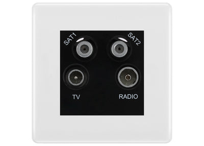 BG White Moulded TV/FM/2x SAT Quadplex Socket – Black Insert by British General (BG-NWMTVFMSAT2B)