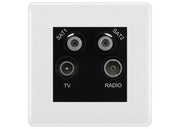 BG White Moulded TV/FM/2x SAT Quadplex Socket – Black Insert by British General (BG-NWMTVFMSAT2B)