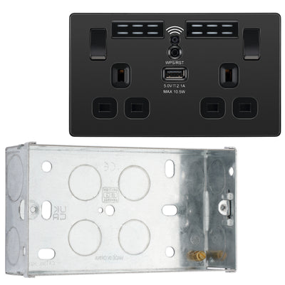BG Evolve Black Chrome Double USB Socket with WiFi Extender PCDBC22UWRB with 35mm Steel Back Box