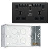 BG Evolve Black Chrome Double USB Socket with WiFi Extender PCDBC22UWRB with 35mm Steel Back Box by British General