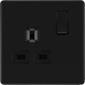 BG Nexus Flatplate Screwless Matt Black Single Socket FFB21B Black Insert 13 Amp