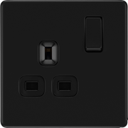 BG Nexus Flatplate Screwless Matt Black Single Socket FFB21B Black Insert 13 Amp by British General (BG-FFB21B-1)