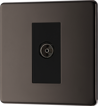 BG FLATPLATE SCREWLESS FBN62 Single Gang Isolated Co-Axial Socket - Black Nickel by British General (BG-FBN62)