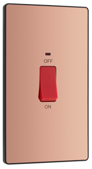 BG Evolve PCDCP72B Polished Copper 45A 2 Pole Large Plate LED Switch - Black Insert by British General (BG-PCDCP72B-Shopify-SA_1)