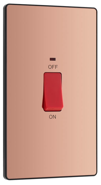 BG Evolve PCDCP72B Polished Copper 45A 2 Pole Large Plate LED Switch - Black Insert by British General (BG-PCDCP72B-Shopify-SA_1)