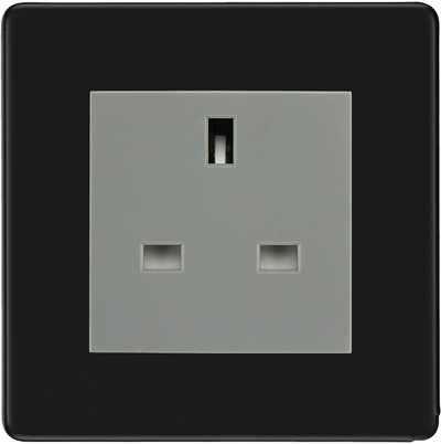 BG Flatplate Screwless Matt Black 13A Unswitched Socket FFB23G by British General (BG-FFB23G)