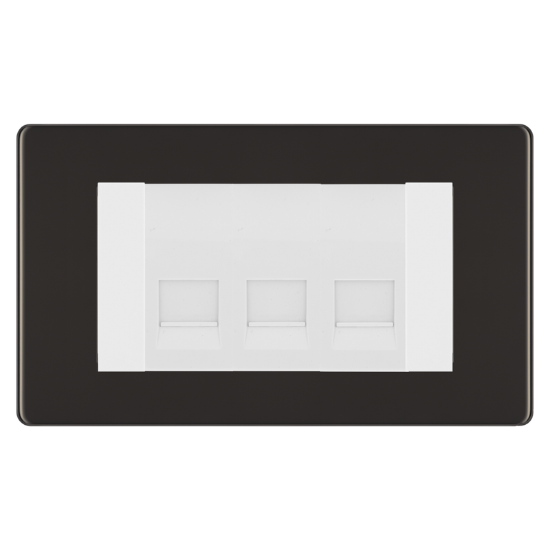 BG Screwless Black Nickel 3 Gang Secondary Telephone Socket, Screw Terminal - White Insert