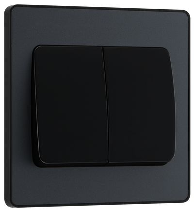 PCDMG42WB Front - This Evolve Matt Grey 20A 16AX double light switch from British General can operate 2 different lights, whilst the 2 way switching allows a second switch to be added to the circuit to operate the same light from another location (e.g. at the top and bottom of the stairs).
