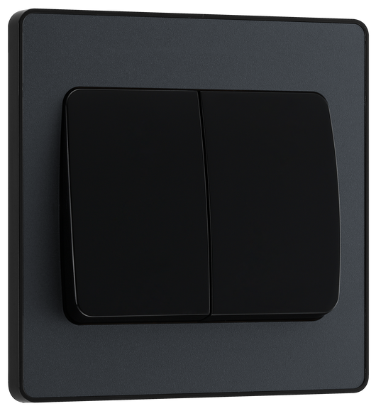 PCDMG42WB Front - This Evolve Matt Grey 20A 16AX double light switch from British General can operate 2 different lights, whilst the 2 way switching allows a second switch to be added to the circuit to operate the same light from another location (e.g. at the top and bottom of the stairs).