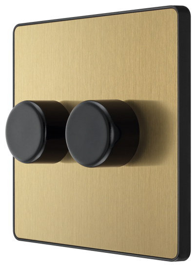 BG Evolve PCDSB82B Satin Brass 2 Gang 200W  Switch-Black Insert