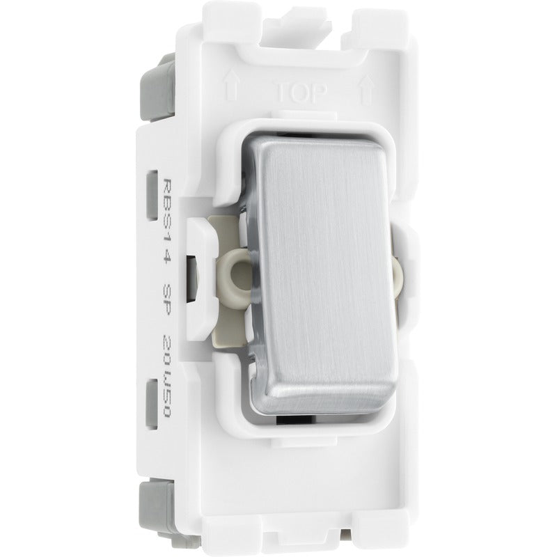 BG RBS14 Nexus Grid Brushed Steel 20AX 1 Way Retractive Switch Module
