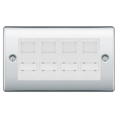 BG Nexus Polished Chrome 4 Gang RJ45 CAT6 Data Socket White Inserts by British General (BG-NPCRJ454C5EW)