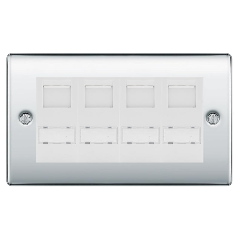 BG Nexus Polished Chrome 4 Gang RJ45 CAT6 Data Socket White Inserts