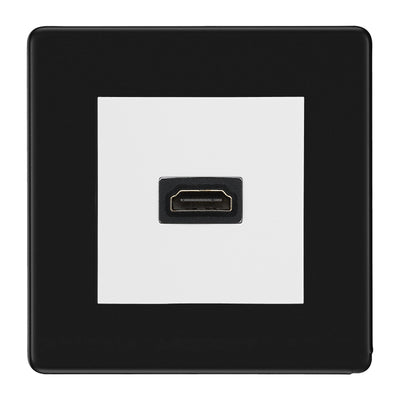 BG Nexus Flatplate Screwless Matt Black 1 Gang HDMI Socket White Insert by British General (BG-FFBEMS2+EMHDMIW)