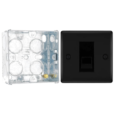 BG Nexus Matt Black 1 Gang RJ11 Single Data Outlet NFBRJ111 with 35mm Steel Back Box