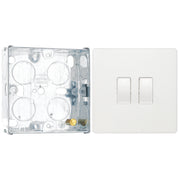 BG Evolve Pearlescent White 20A 16AX 2 Way Double Light Switch PCDCL42W with 25mm Steel Back Box