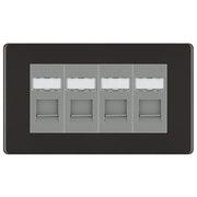 BG Screwless Black Nickel 4 Gang RJ45 Cat6 Data Socket Outlet Grey Inserts by British General (BG-FBNRJ454G)