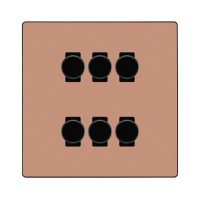 BG Evolve Polished Copper 6 Gang Trailing Edge LED Dimmer Light Switch 2 Way Custom Switch by British General (Evolve-PC-CUSTOM-6GANG-6xDIMMER- 2WAY)
