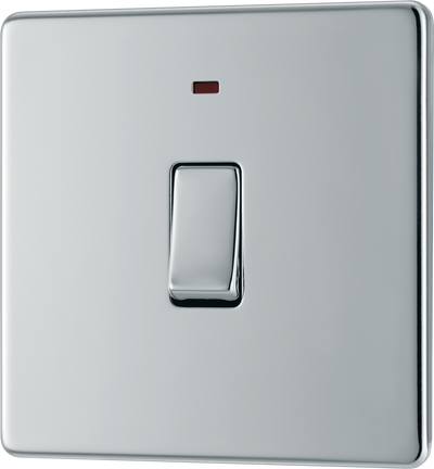BG Electrical FPC31 Nexus Screwless Flat-Plate Single Switch Polished Chrome Neon 2 Way 20A