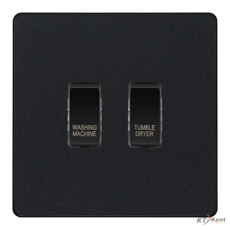BG Evolve Matt Black Custom Appliance Grid Switch 2 Gang Screwless