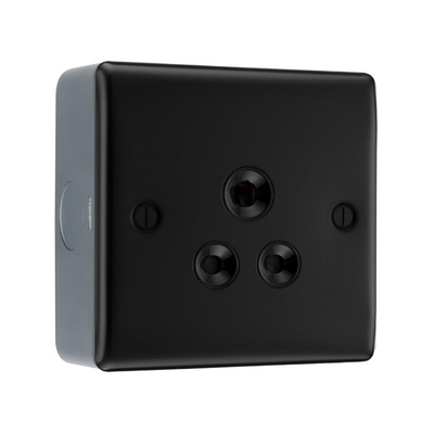 BG Nexus Matt Black 5A Unswitched Round Pin Socket with Surface Pattress Back Box